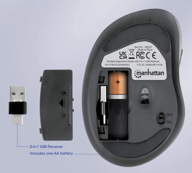 MANHATTAN RATON ERGONOMICO 2-EN-1 NEGRO (190237)