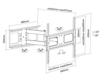 MANHATTAN MONTANTE ARTICULADO TV LCD 37" A 70" 50KG (461283)
