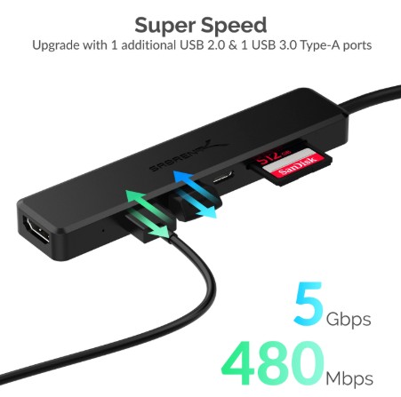 SABRENT MULTI-PUERTOS CONVERTER USB-C A USB-C (1)/ HDMI (1)/ USB-A (5) (HB-TC5P)