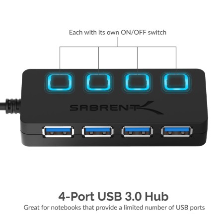 SARENT USB 3.0 7-PORT/ HUB+3 SMART CHARGING PORTS WITH POWER SWITCHES (HB-B7C3)